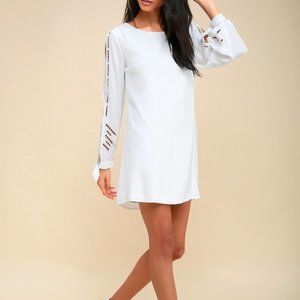 NEW Lulus Bloomfield White Long Sleeve Shift Dress
